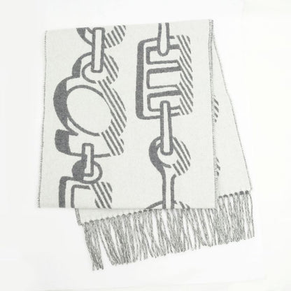 Hermes Muffler - Dore Bagle Gray - 100% Cashmere Fringe Accessories
