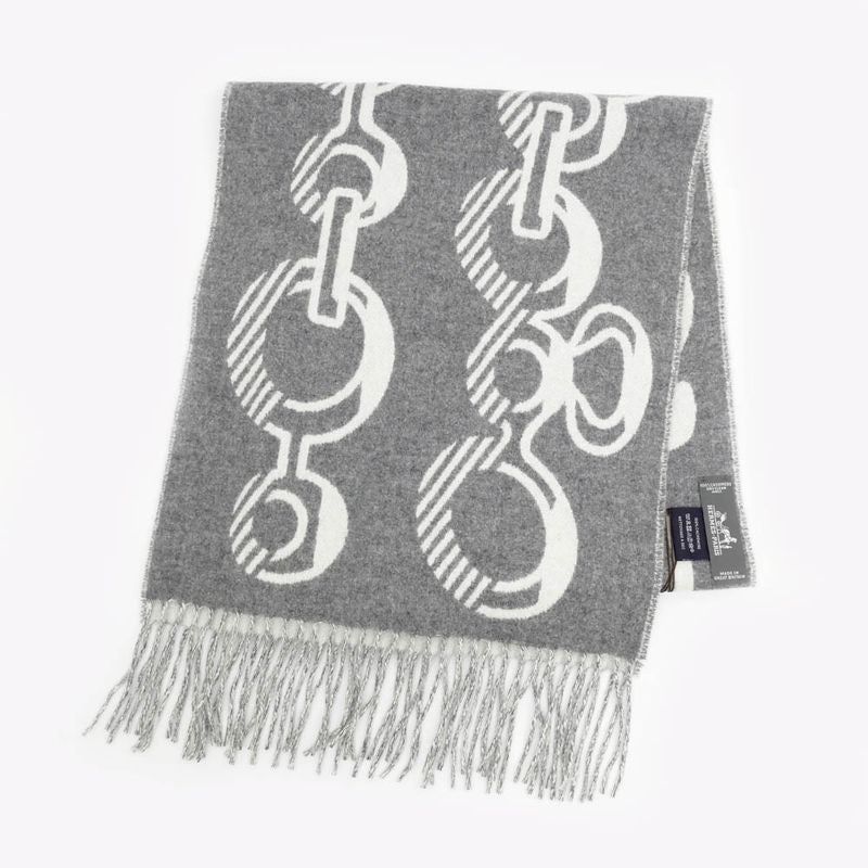 Hermes Muffler - Dore Bagle Gray - 100% Cashmere Fringe Accessories