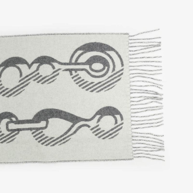 Hermes Muffler - Dore Bagle Gray - 100% Cashmere Fringe Accessories