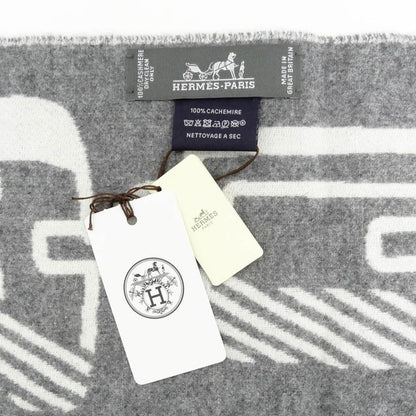 Hermes Muffler - Dore Bagle Gray - 100% Cashmere Fringe Accessories