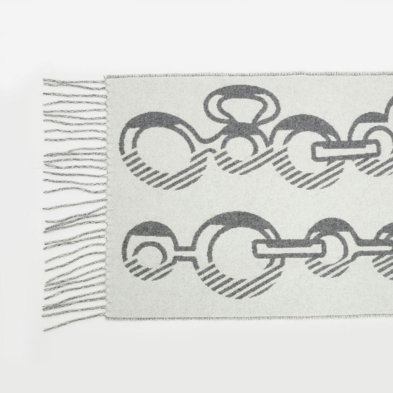 Hermes Muffler - Dore Bagle Gray - 100% Cashmere Fringe Accessories