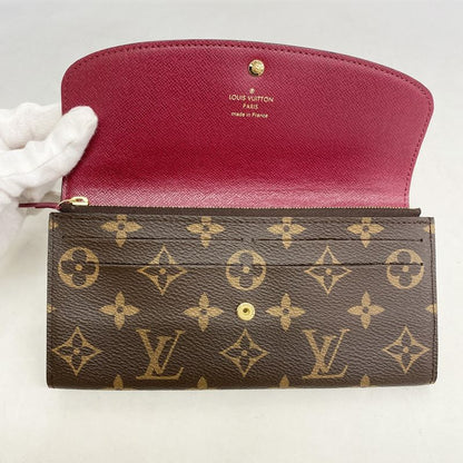 SALE Louis Vuitton Long Wallet Monogram Portefeuille Emily M60697 Brown Fuchsia