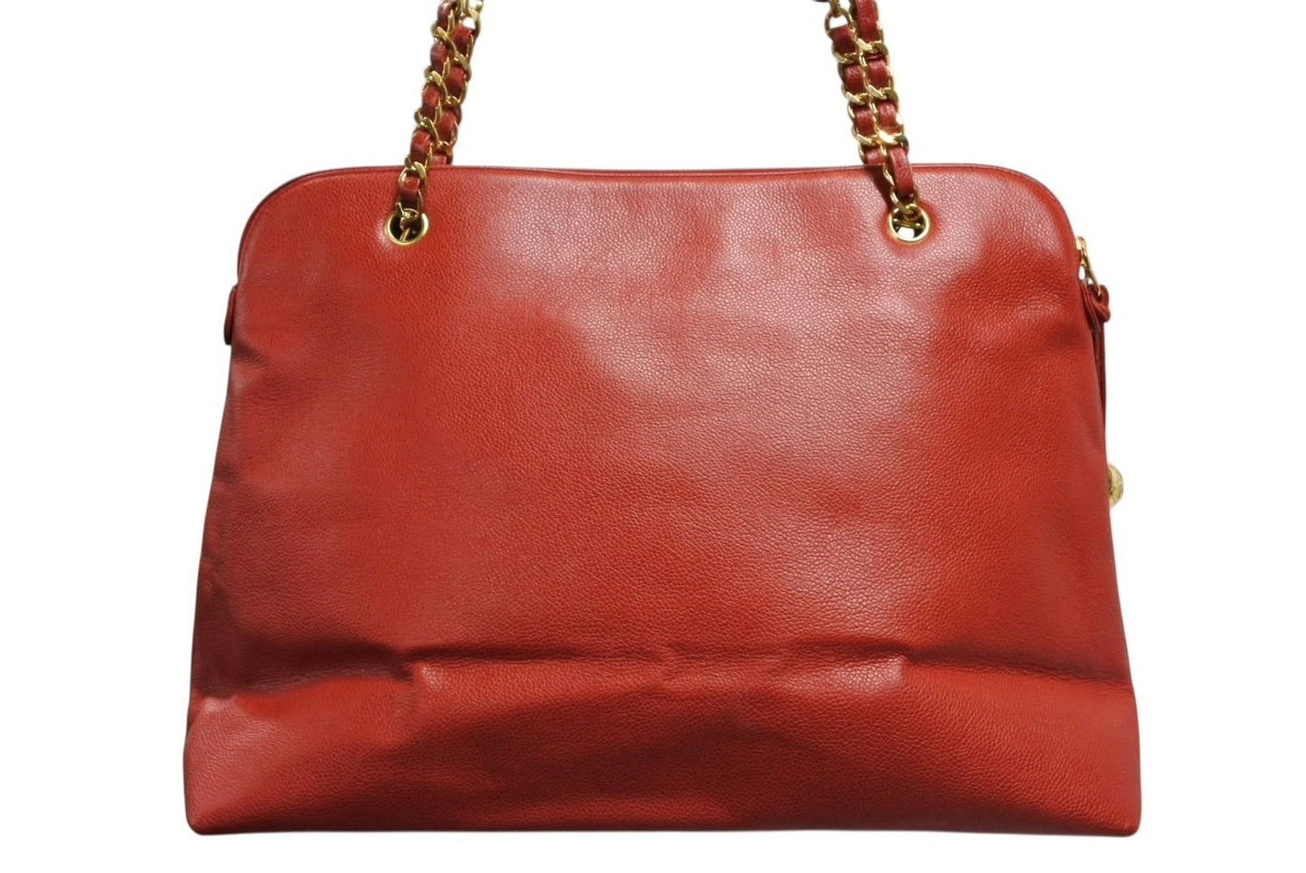Chanel Chain Shoulder Tote Bag Caviar Leather Big CC Logo Coco Ball Red Gold — view 3