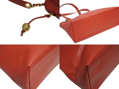 Chanel Chain Shoulder Tote Bag Caviar Leather Big CC Logo Coco Ball Red Gold — view 6