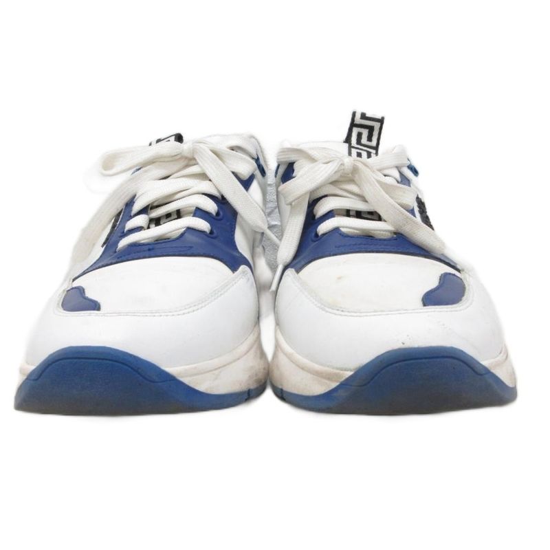 Versace Sneakers Low Cut Shoes Logo Calf Leather 42 White Navy