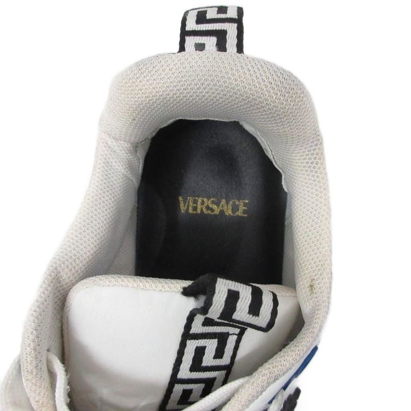 Versace Sneakers Low Cut Shoes Logo Calf Leather 42 White Navy