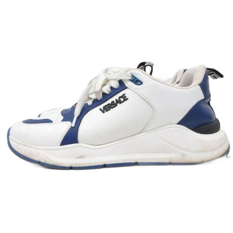 Versace Sneakers Low Cut Shoes Logo Calf Leather 42 White Navy