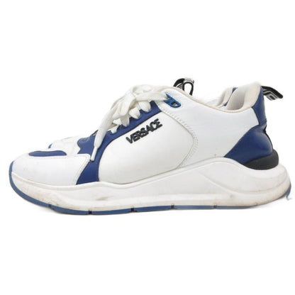 Versace Sneakers Low Cut Shoes Logo Calf Leather 42 White Navy