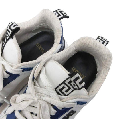 Versace Sneakers Low Cut Shoes Logo Calf Leather 42 White Navy