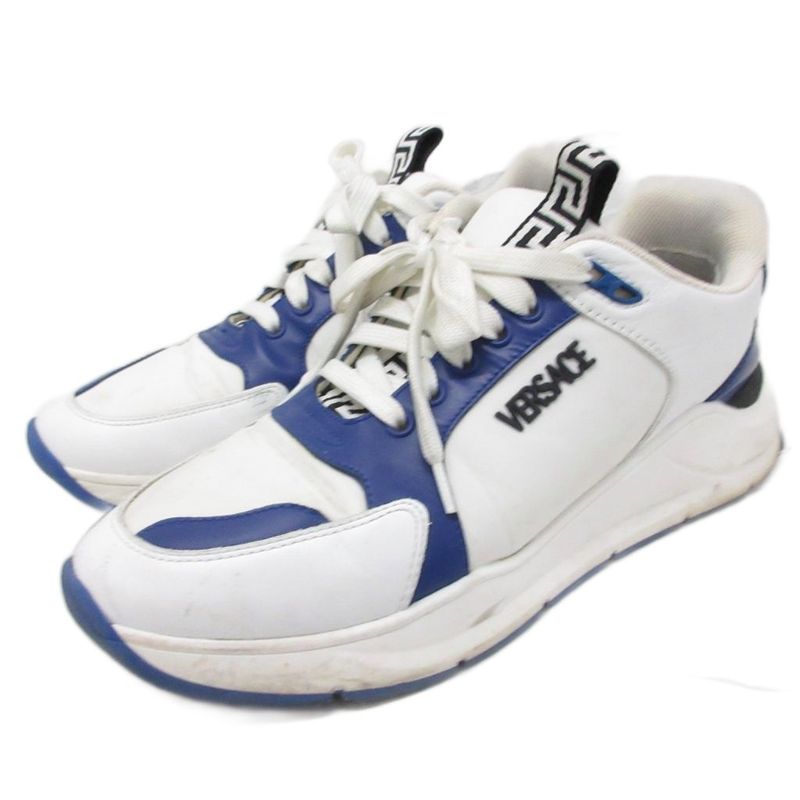 Versace Sneakers Low Cut Shoes Logo Calf Leather 42 White Navy