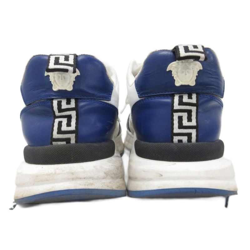 Versace Sneakers Low Cut Shoes Logo Calf Leather 42 White Navy