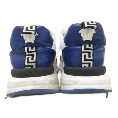 Versace Sneakers Low Cut Shoes Logo Calf Leather 42 White Navy