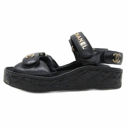 Chanel Sports Sandals Cocomark Matelasse Leather Lambskin Suede Chien Pan Gold