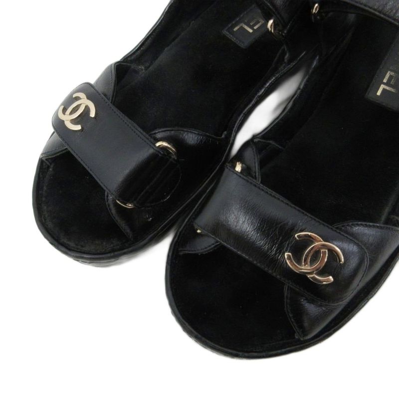 Chanel Sports Sandals Cocomark Matelasse Leather Lambskin Suede Chien Pan Gold