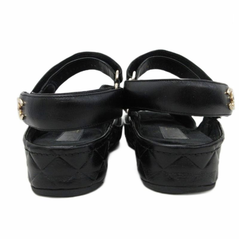 Chanel Sports Sandals Cocomark Matelasse Leather Lambskin Suede Chien Pan Gold