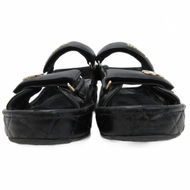 Chanel Sports Sandals Cocomark Matelasse Leather Lambskin Suede Chien Pan Gold