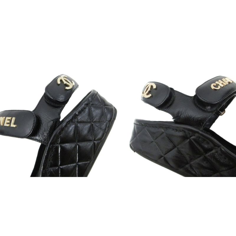 Chanel Sports Sandals Cocomark Matelasse Leather Lambskin Suede Chien Pan Gold