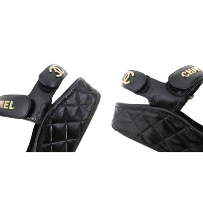 Chanel Sports Sandals Cocomark Matelasse Leather Lambskin Suede Chien Pan Gold