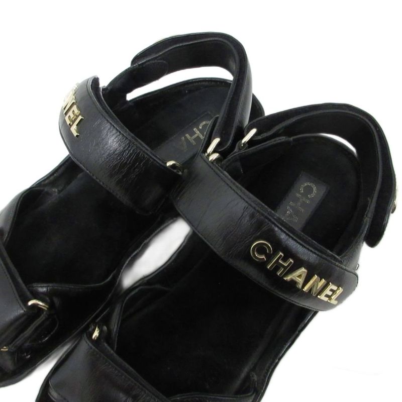 Chanel Sports Sandals Cocomark Matelasse Leather Lambskin Suede Chien Pan Gold