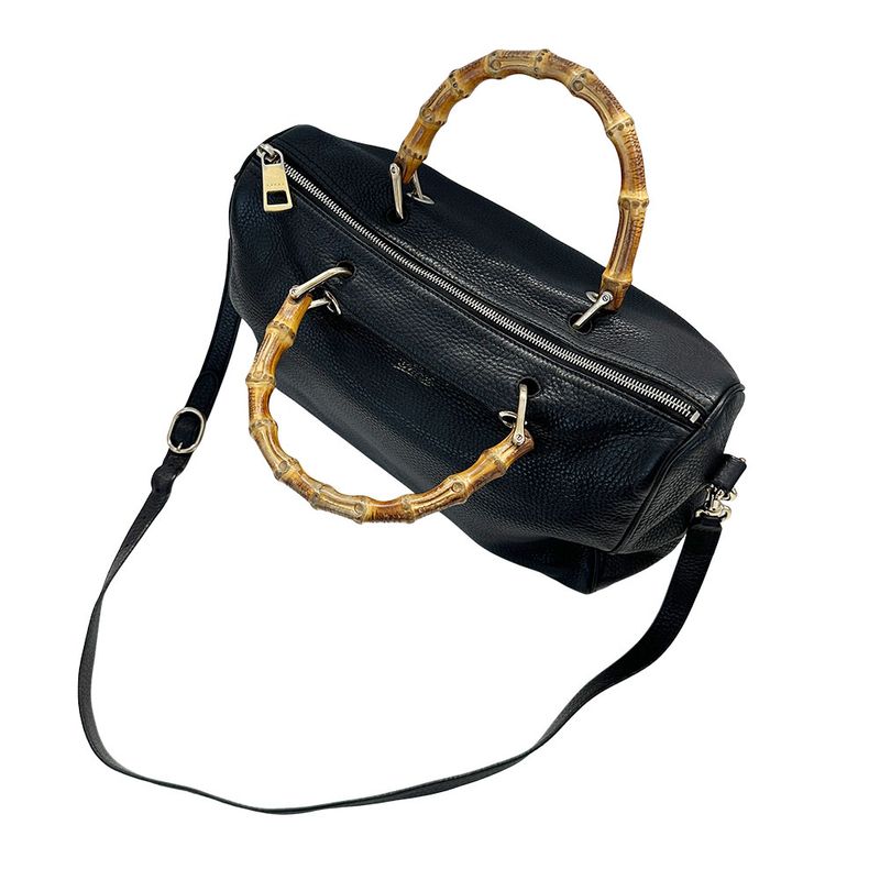 Gucci Bag Women's Men's Brand Bamboo Handbag Shoulder Bag 2way Leather Black
