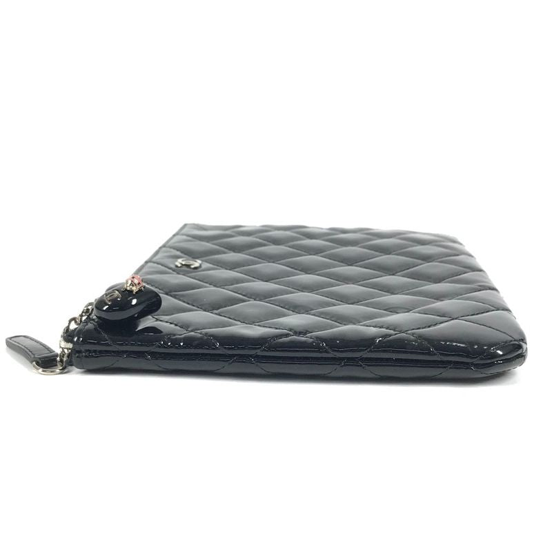 Chanel Clutch Bag CC Coco Mark Logo Quilting Matelasse Patent Leather Black