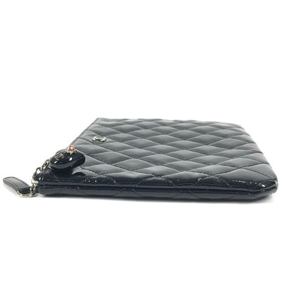 Chanel Clutch Bag CC Coco Mark Logo Quilting Matelasse Patent Leather Black