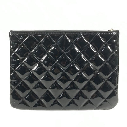Chanel Clutch Bag CC Coco Mark Logo Quilting Matelasse Patent Leather Black