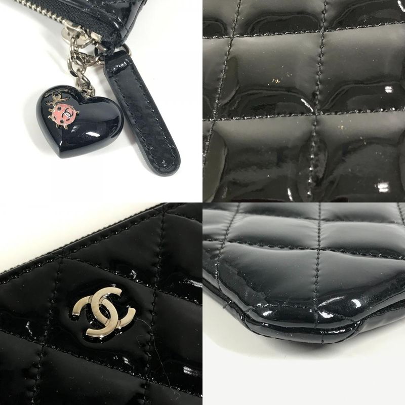 Chanel Clutch Bag CC Coco Mark Logo Quilting Matelasse Patent Leather Black