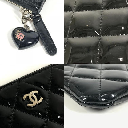 Chanel Clutch Bag CC Coco Mark Logo Quilting Matelasse Patent Leather Black