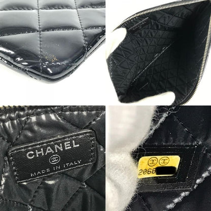 Chanel Clutch Bag CC Coco Mark Logo Quilting Matelasse Patent Leather Black