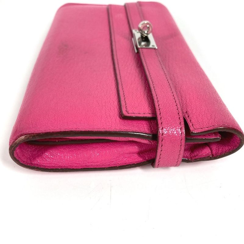 Hermes Long Wallet Kelly Wallet Chevre Rose Shocking Pink