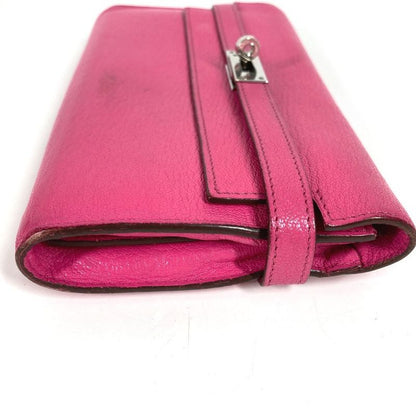 Hermes Long Wallet Kelly Wallet Chevre Rose Shocking Pink