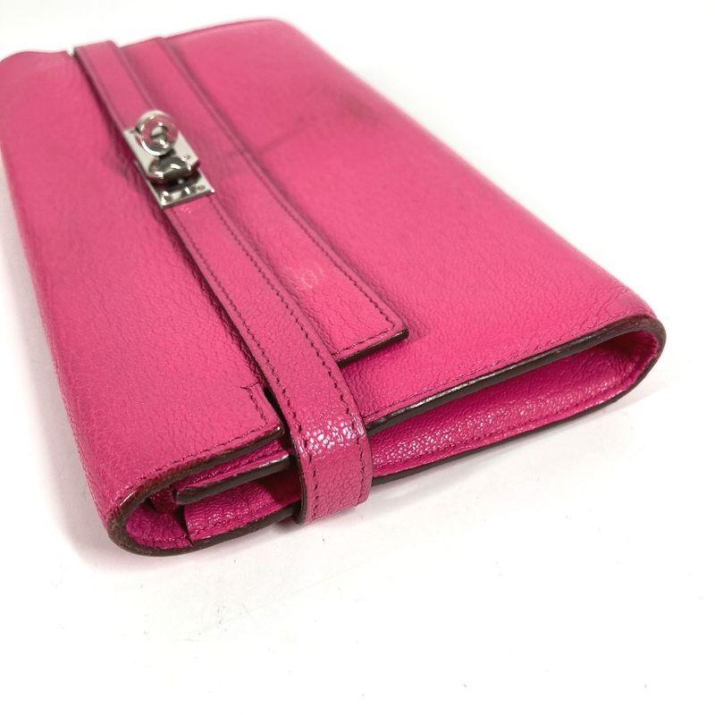 Hermes Long Wallet Kelly Wallet Chevre Rose Shocking Pink