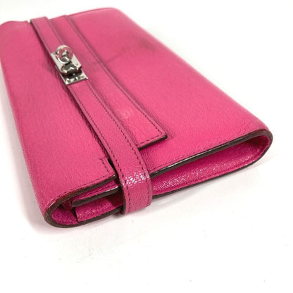 Hermes Long Wallet Kelly Wallet Chevre Rose Shocking Pink