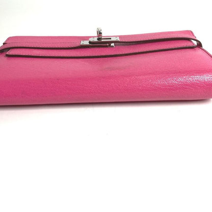 Hermes Long Wallet Kelly Wallet Chevre Rose Shocking Pink