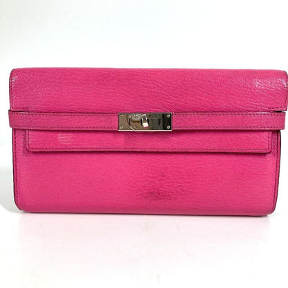 Hermes Long Wallet Kelly Wallet Chevre Rose Shocking Pink