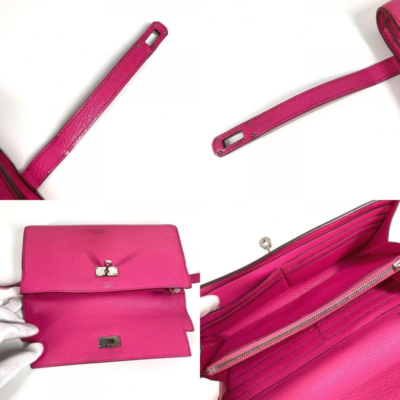 Hermes Long Wallet Kelly Wallet Chevre Rose Shocking Pink