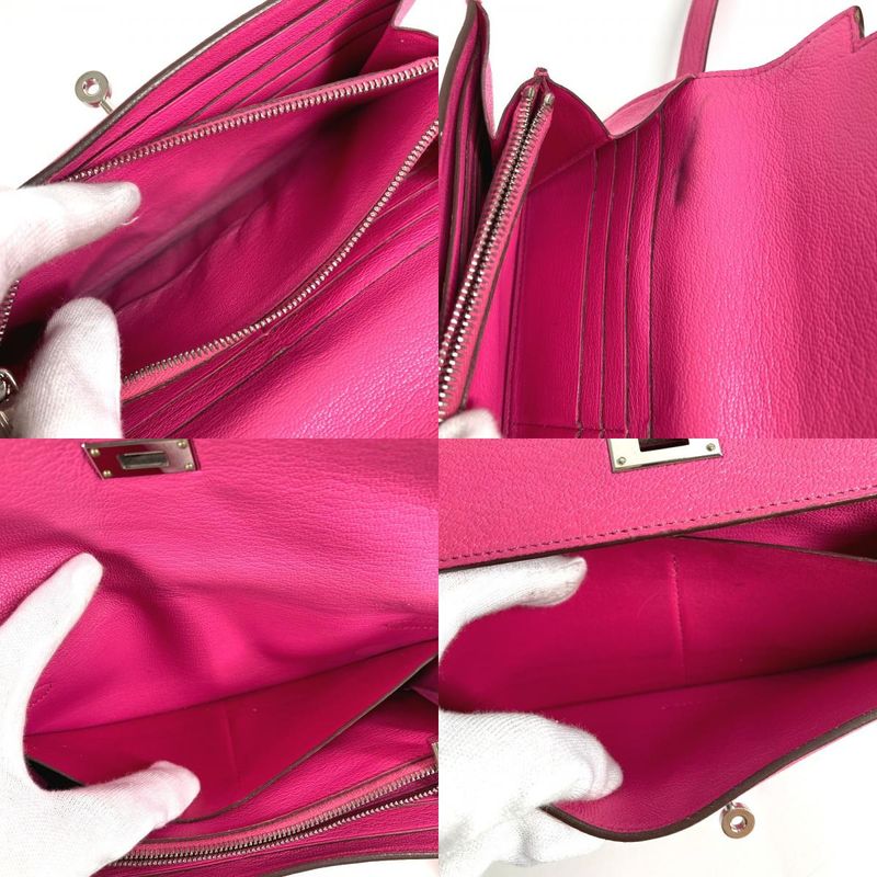 Hermes Long Wallet Kelly Wallet Chevre Rose Shocking Pink