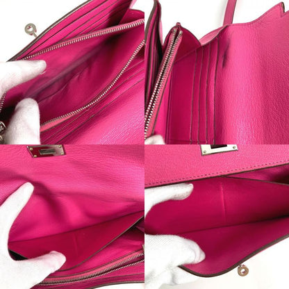 Hermes Long Wallet Kelly Wallet Chevre Rose Shocking Pink