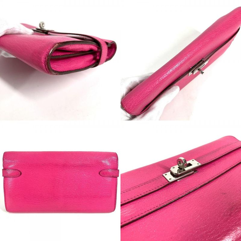 Hermes Long Wallet Kelly Wallet Chevre Rose Shocking Pink