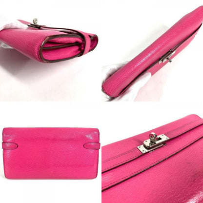 Hermes Long Wallet Kelly Wallet Chevre Rose Shocking Pink
