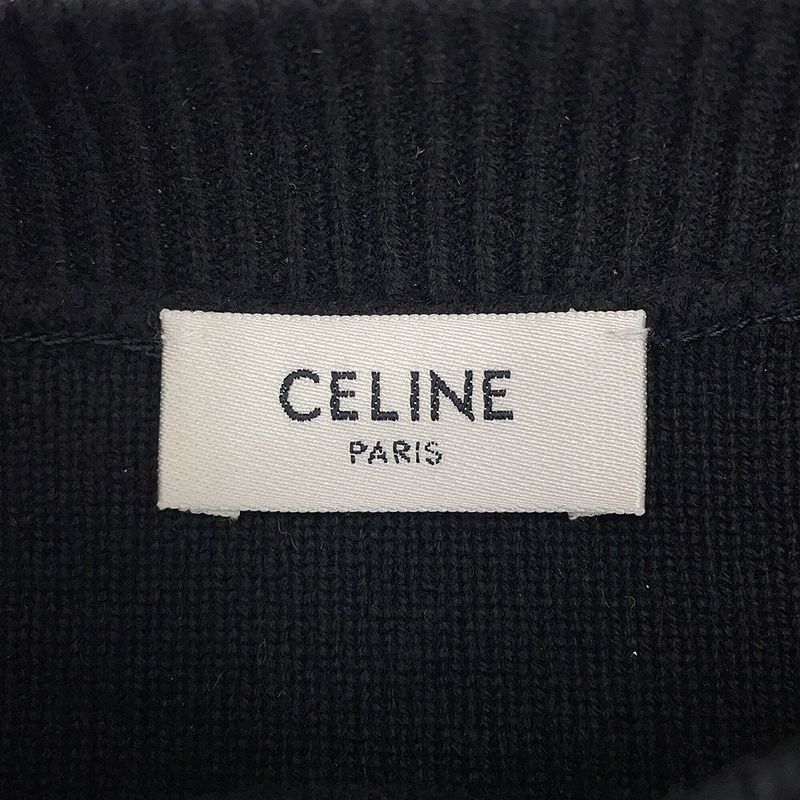 Celine Knit Triomphe Bottom Neck Sweater XS Black Off-white