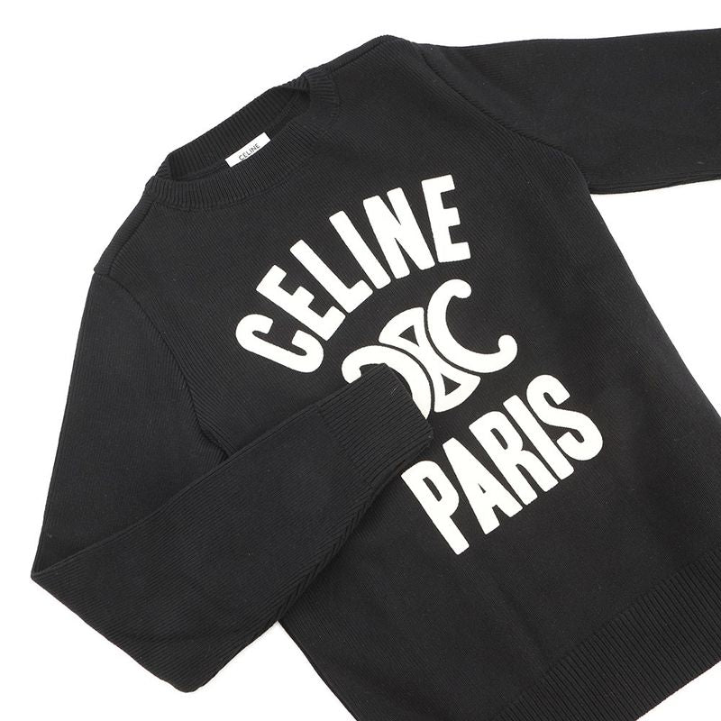 Celine Knit Triomphe Bottom Neck Sweater XS Black Off-white
