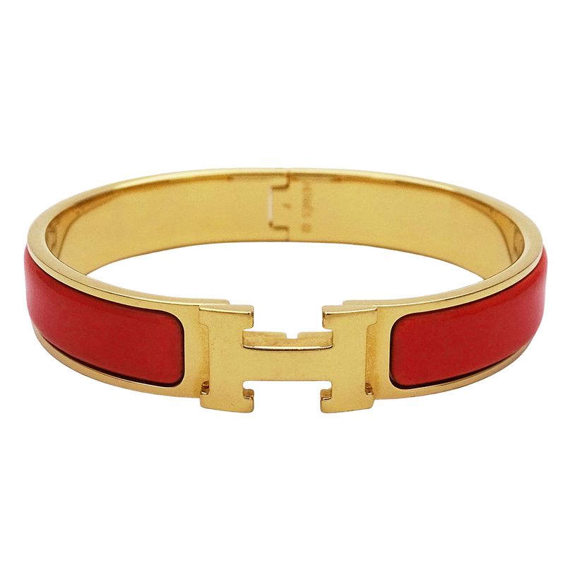 Hermes Bracelet Ladies  Click H PM Bangle Orange Gold Stylish Cool