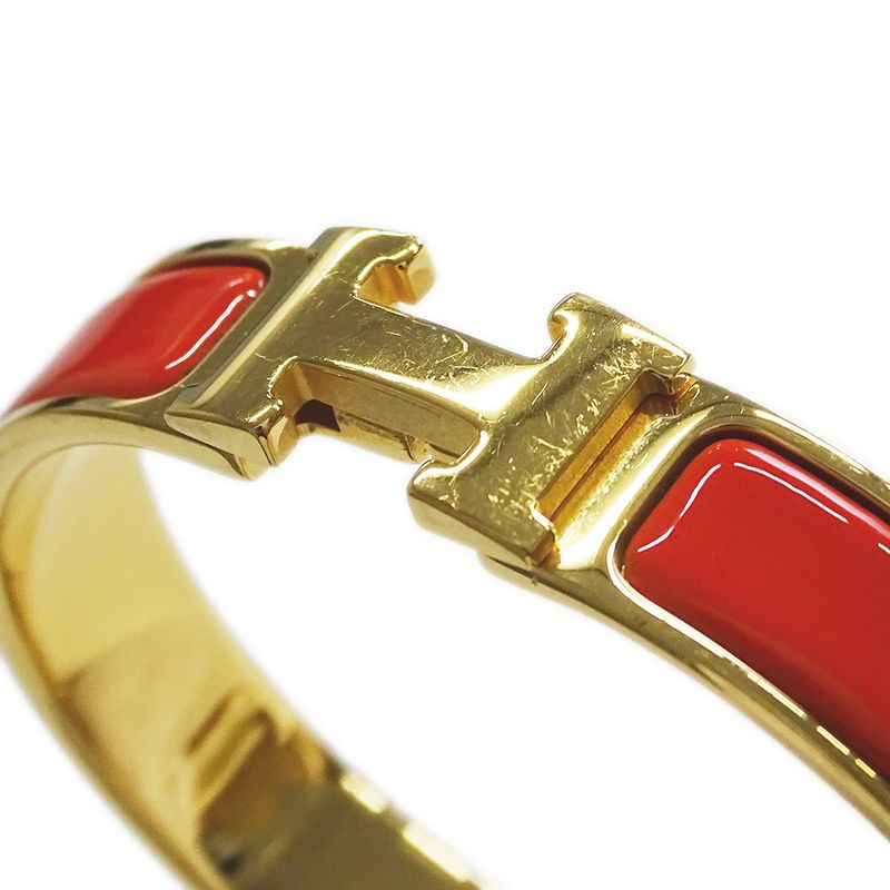 Hermes Bracelet Ladies  Click H PM Bangle Orange Gold Stylish Cool