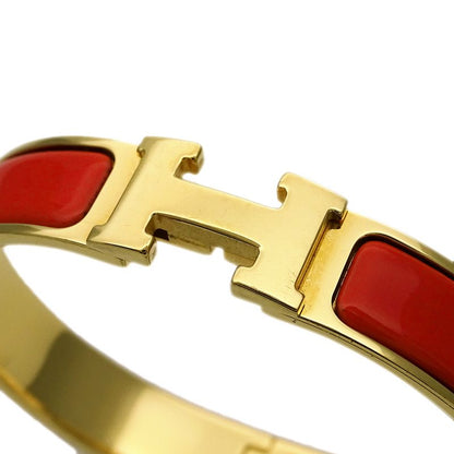 Hermes Bracelet Ladies  Click H PM Bangle Orange Gold Stylish Cool