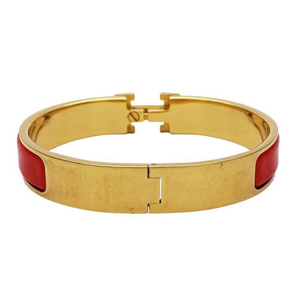 Hermes Bracelet Ladies  Click H PM Bangle Orange Gold Stylish Cool