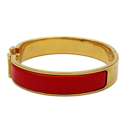 Hermes Bracelet Ladies  Click H PM Bangle Orange Gold Stylish Cool