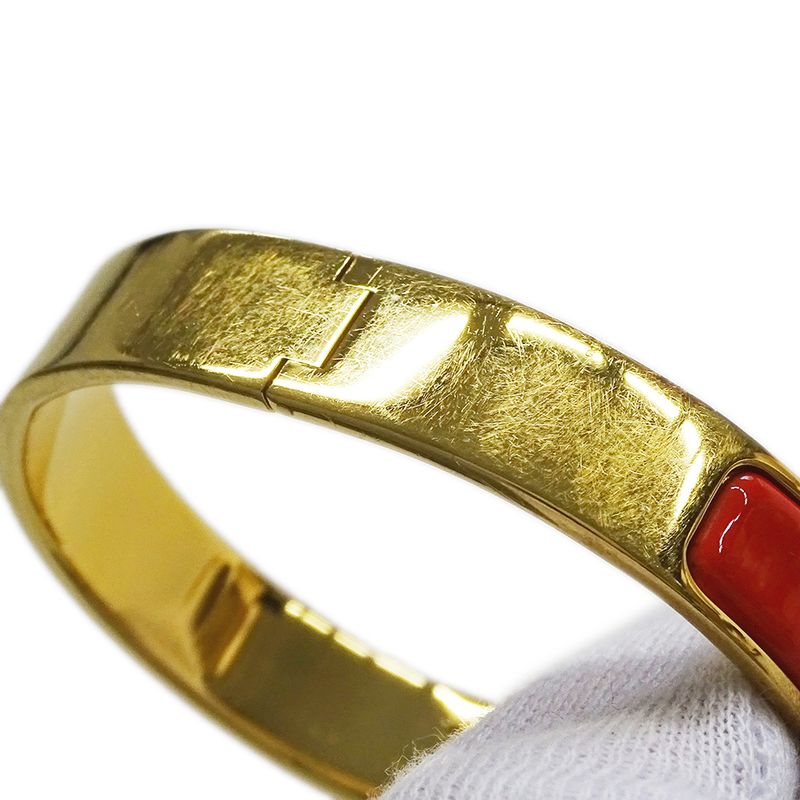 Hermes Bracelet Ladies  Click H PM Bangle Orange Gold Stylish Cool
