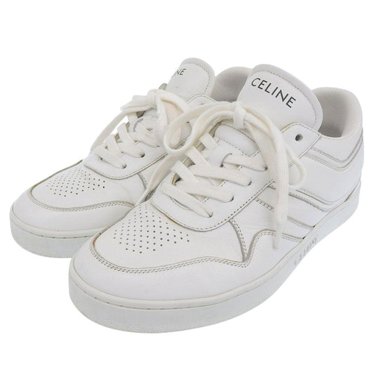 Celine Calfskin Graphical Cutout Lace Up Low Cut Sneakers Shoes White 37